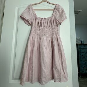 Aritzia Sunday Best Dress Smocked Pink 100% Cotton Size L